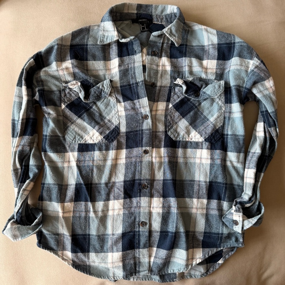 Forever 21 Blue Plaid Button Down Shirt